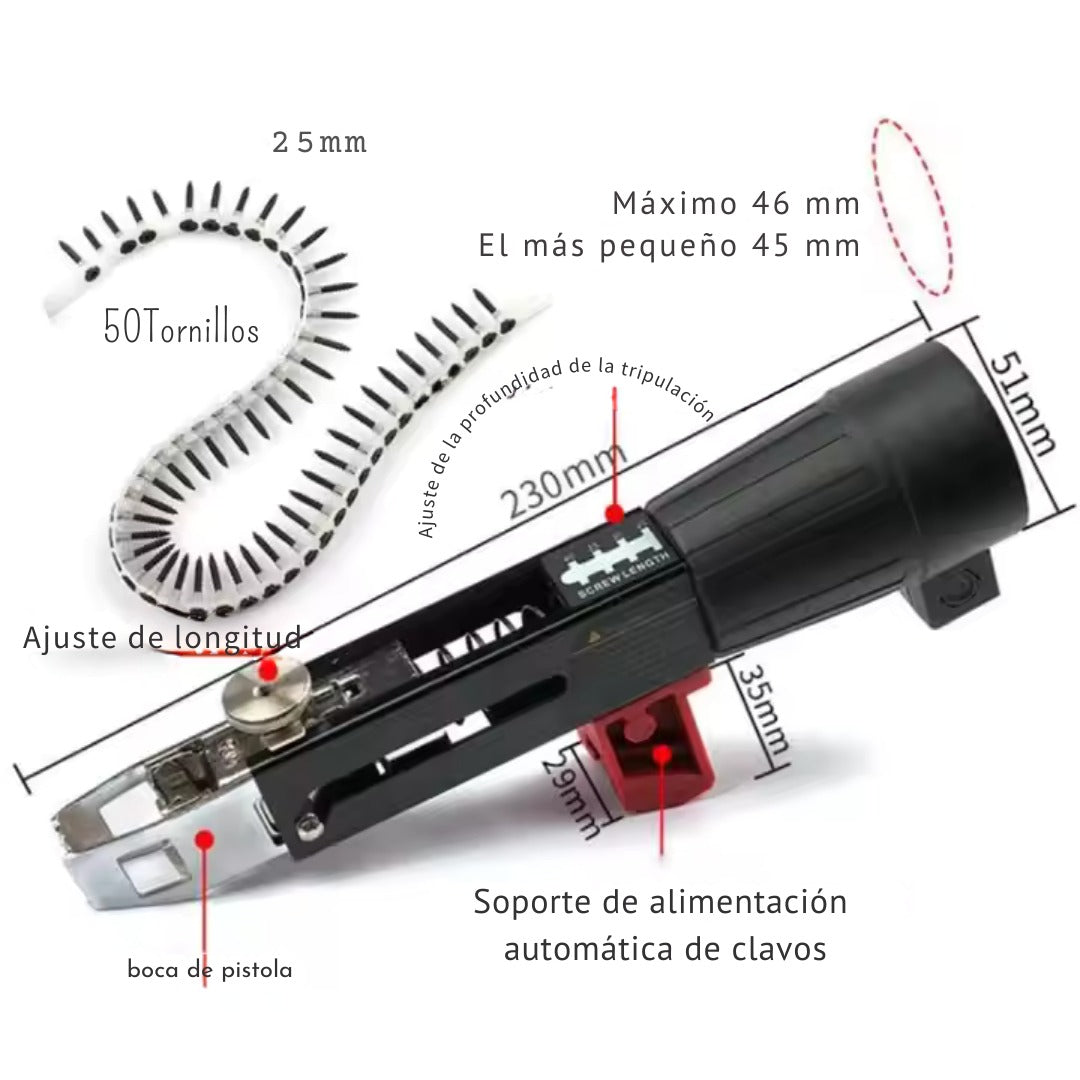💥POWERNAIL SM: Eficiencia máxima-Clava, ajusta y repite sin interrupciones.