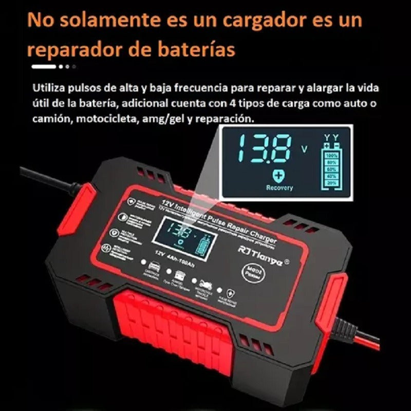 CARGADOR DE BATERIA 12V: Control inteligente de temperatura y carga para máxima seguridad.